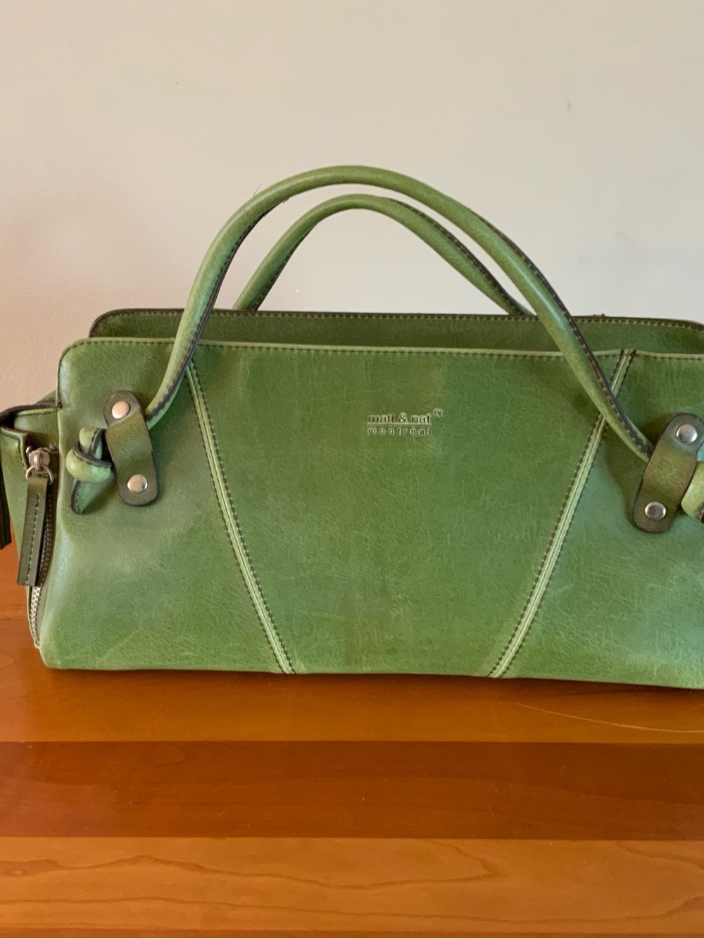 Matt & Nat Green Vegan Leather Satchel with Top Handles